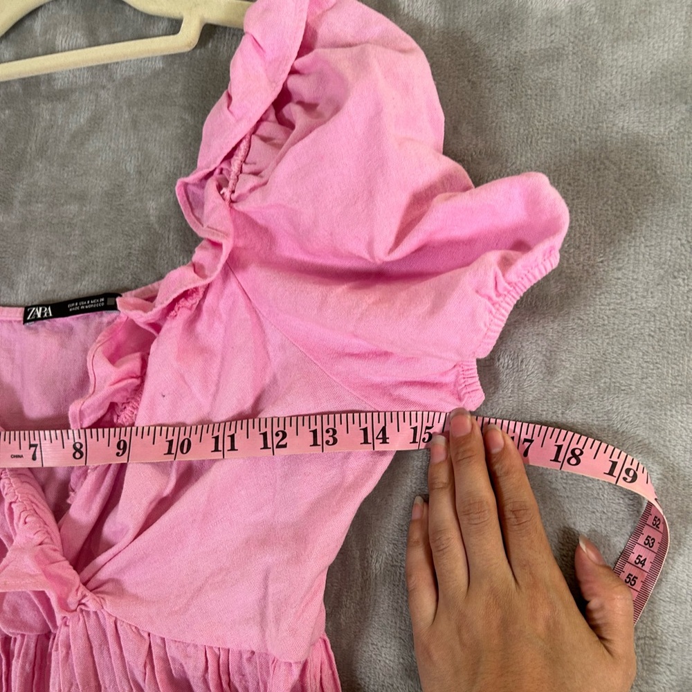 Zara pink smocked linen mini ruffle dress - Picture 4 of 10